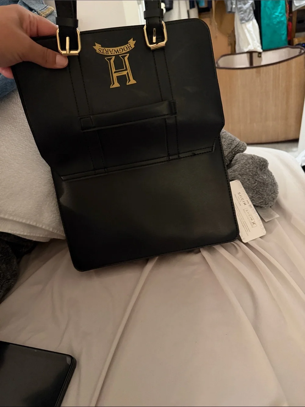 Hogwarts Black Messenger Bag with Gold Hardware